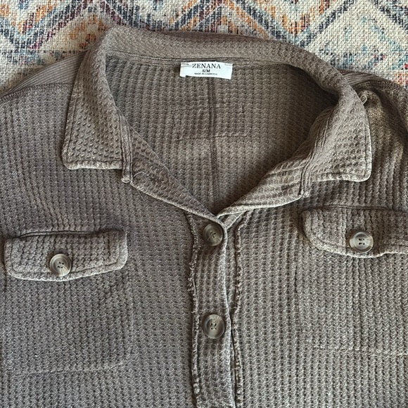 Zenana Brown Button-Up Shirt - Picture 3 of 6